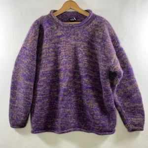 Suéter cuadrado 100 % lana cuello redondo para mujer M jaspeado púrpura indie granola grueso - Imagen 1 de 10