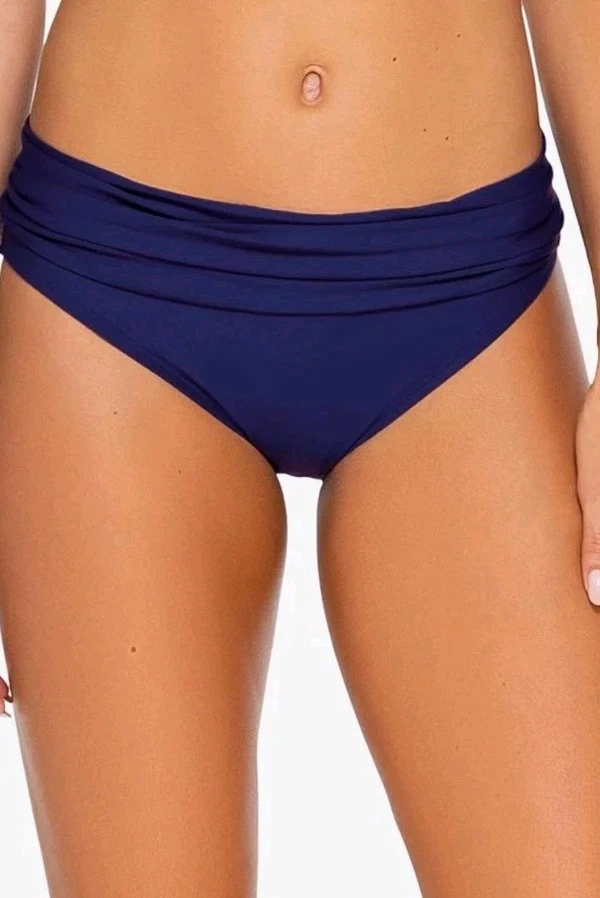 Sunsets Women's Unforgettable Shirred Band Bikini Bottom Indigo Size Small -