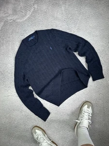Polo Ralph Lauren Navy Cable Knit Sweater Wool Pullover Men’s Size S - Picture 1 of 10