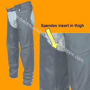 Hombres Mujeres Cuero Negro Chaps Motocicleta Inserción Elástica Muslo - Imagen 1 de 3