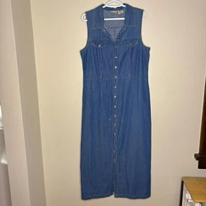 Womens Denim Maxi Dress with Buttons Size Large - Picture 1 of 6