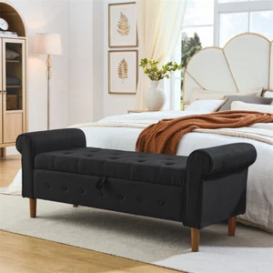 62 in Modern Upholstered End of Bed Bench Storage Ottoman Seat with Rolled Arms - Picture 1 of 15
