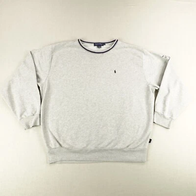 Sudadera De Colección Ralph Lauren Hombres XL Gris Polo Golf Azul Borde Pony Suéter Años 90 Foto 1 de 4