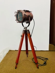 Copper Light Antique Floor Lamp with Tripod Searchlight Modern Floor Standing Be - Picture 1 of 8