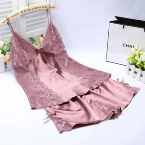 Abito donna lingerie sexy seta pizzo abito babydoll pigiama camicia set corto  - Foto 1 di 44