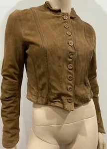 Veste crop ajustée doublée manches longues col désossé daim marron MUUBAA 38 UK10 - Photo 1 sur 10