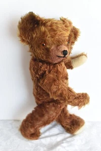 Peluche orsacchiotto marrone 15" vintage shabby vecchio snodato occhi arancioni con GROWLER! - Foto 1 di 10