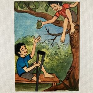 ACEO ORIGINAL PAINTING Mini Collectible Art Card Girl Boy Mango Tree Empathy