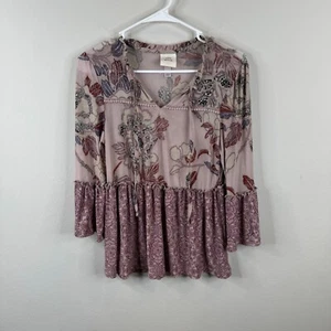 Knox Rose Damen Top Bluse Größe XS halbtransparent Glockenärmel Boho V-Ausschnitt - Bild 1 von 6