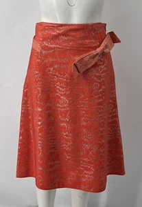Nina Ricci Coral Metallic Print Bow Applique Faux-Belted A-Line Skirt sz 6 - Picture 1 of 6