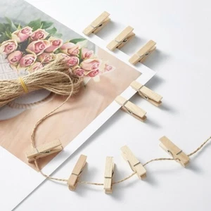 Small Wooden Pegs 50 x 35mm With Jute String Photos Pictures Notes Xmas Cards - Picture 1 of 4