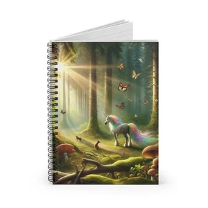 Spiral Notizbuch liniert Linie Ein buntes Einhorn im Wald Design 3 - Bild 1 von 6