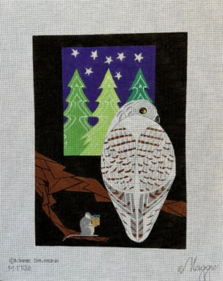 Snowy Owl 手绘 Maggie 针绣帆布 M-1702 Marie Samsone 18 网眼 — 第 1/4 张图片