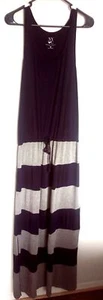 NY & Company Maxi Dress Size Large Navy Blue and Gray Striped Jersey Knit - Picture 1 of 5