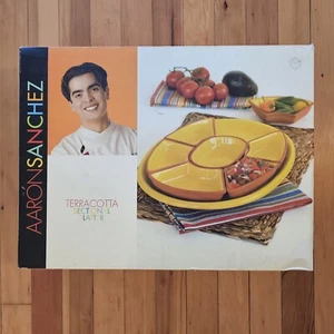 Chef Aaron Sanchez 8 Pc Snack Set And Tray Bright Terra Cotta Ceramic Chip Salsa - Picture 1 of 6