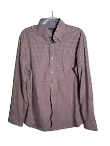Hickey Freeman Men's Burgundy Plaid Shirt Sz M 100% Lightweight Cotton Workwear - Picture 1 of 11