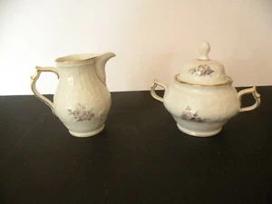 1950s ROSENTHAL Porcelain GREY ROSE SANSSOUCI GERMANY SUGAR BOWL LID & CREAMER - Picture 1 of 10
