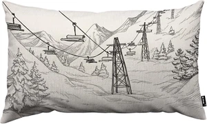 Mountain Ski Lift Pillow Cover 12X20 Inch Sketch White Wintertime Snow Landscape - Picture 1 of 11