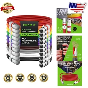 10 Pack 3FT Color-Coded XLR Male to Female Microphone Cables - High Fidelity - Picture 1 of 10