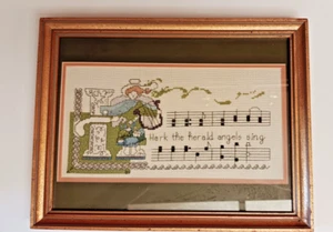 Vintage Framed Needlepoint "Hark the herald angels sing" 1989 - Picture 1 of 5