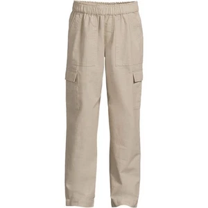 Lands End Girls Cotton Cargo Pull On Pants Utility Woven Beige Tan Hiking 10 12 - Picture 1 of 9