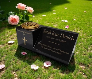 Personalised Granite Vase & Plaque Combination – Cross Design – Free Engraving - Picture 1 of 7
