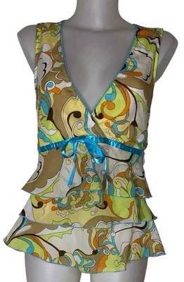 Y2K 90s Women’s Multicolor Swirl Babydoll Feminine Coquette Kawaii Top Sz 16 - Image 1 of 4