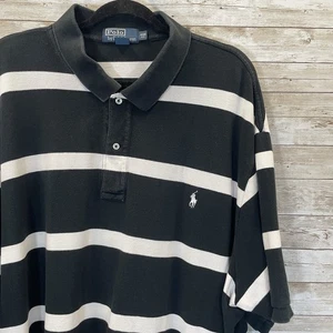 Polo Ralph Lauren Mens 4XB BIG Shirt Polo Black White Striped Short Sleeve Pony - Picture 1 of 15