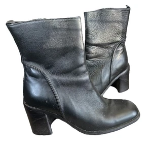 Vtg Y2K Bandolino Boots Black Pebble Leather Square Toe Block 3” Heel Size 7B - Picture 1 of 7