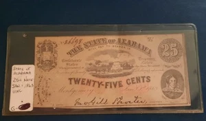 1863 Twenty Five Cents State of Alabama Montgomery Currency Note - Picture 1 of 3