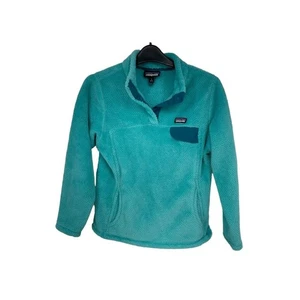 Patagonia Girl’s Snap-T Fleece Pullover Teal Size 12 L Kangaroo Pocket - Picture 1 of 12