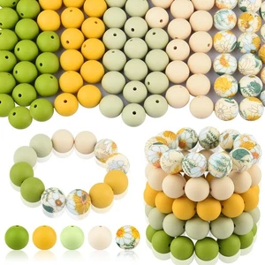 ASTARON 100 Pcs 15mm Silicone Beads for Keychain Making, Yellow Green Silicone - Picture 1 of 7