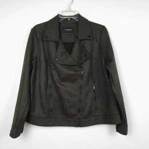 Liverpool Faux Suede Moto Jacket Women’s Plus Size 1X Green Gray Zipper New - Picture 1 of 12