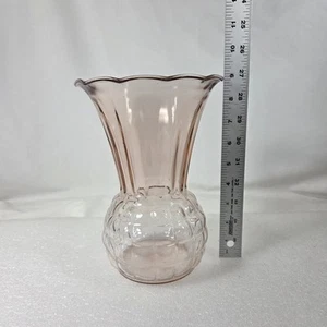 VTG Royal Pink Depression Glass Pineapple Flared Vase Ruffled 9" - Picture 1 of 13