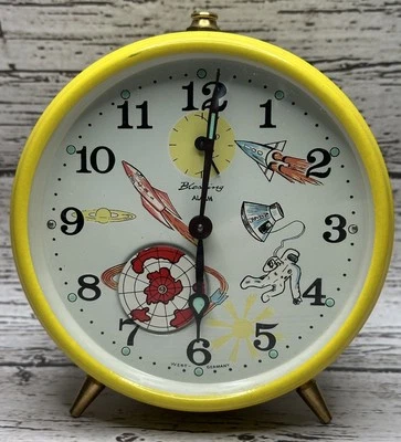 Vtg Blessing West Germany Animated Alarm Clock Spaceships Astronaut Planet Moon - Image 1 of 4