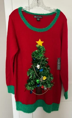 United States Sweaters (UGLY?)  RED CHRISTMAS TREE DRESS Size XL NEW NWT $54 - Image 1 of 4