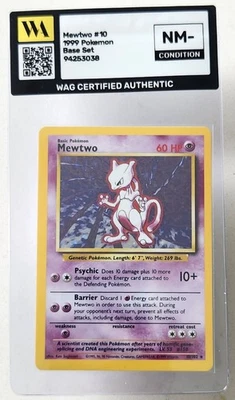 WAG Certified Nm- Pokemon TCG Mewtwo 10/130  Base Set 2 Holo Rare Vintage Card - Image 1 of 2