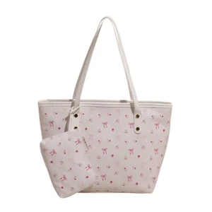 Zipper Closure Large Capacity Tote Handbag Bow Design Underarm Bag Daily Wear - Picture 1 of 15