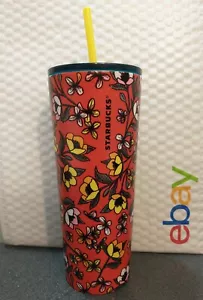 Starbucks Stainless Steel Red Yellow Poppy Flower Floral Tumbler RARE 2018 - Picture 1 of 15
