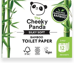 The New Cheeky Panda Bamboo Toilet Paper, 12 Family Sized Rolls, 360 Sheets Each - Picture 1 of 7