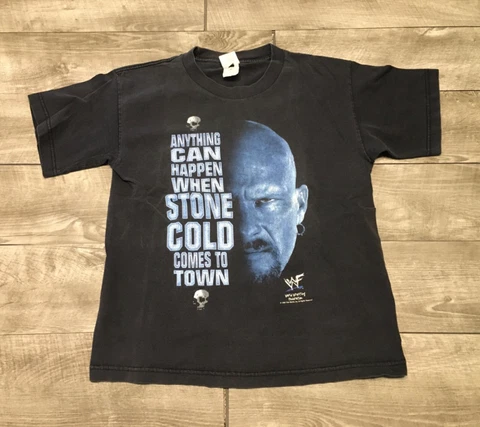 Vintage Stone Cold Steve Austin T Shirt Mens Large Black WWF 1998 Double Sided Cover