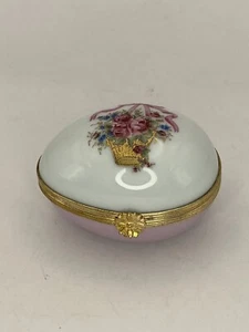 Scatola portabevande uovo principale vintage Castel Limoges Fait rosa floreale bianco - Foto 1 di 17
