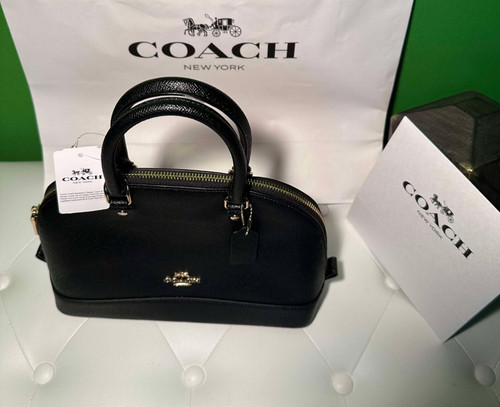 NUOVO + etichette COACH DONNA borsa a mano pelle grana incrociata Sierra NERO tracolla F57555