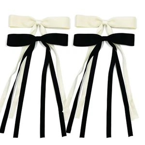 4 Color Hair Clips for Women Tassel Ribbon Bowknot With Long Tail Navy White - Picture 1 of 7