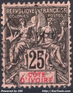COTE D'IVOIRE TYPE GROUPE 25c NOIR SUR ROSE N° 8 AVEC OBLITERATION - Picture 1 of 2