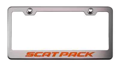 Оранжевая рама номерного знака из углеродного волокна инкрустация Dodge SCAT PACK нержавеющая сталь - Изображение 1 из 3