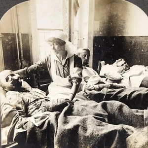 Tarjeta estereográfica de la Primera Guerra Mundial de belgas heridos en el hospital Primera Guerra Mundial - Imagen 1 de 4