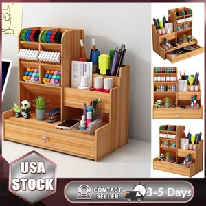 Wooden Pen Pencil Storage Stand Desktop Organiser Pen Holder for Home Office US - Picture 1 of 5