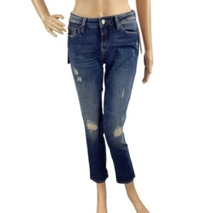 Mavi Ada Boyfriend Jeans 24 Dark Shaded Glam Distressed Mid Rise - Picture 1 of 7
