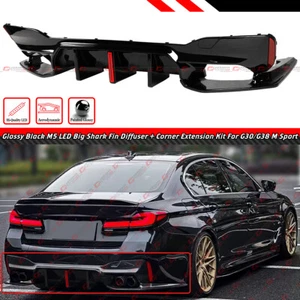 For 17-23 BMW G30 G38 Big Fin M5 Style Gloss Black LED Rear Bumper Diffuser Kit - Picture 1 of 7